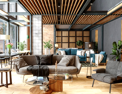 Modern office remodel with wood ceiling, contemporary furniture, and natural lighting by TJ Handyman Services in Orlando, FL