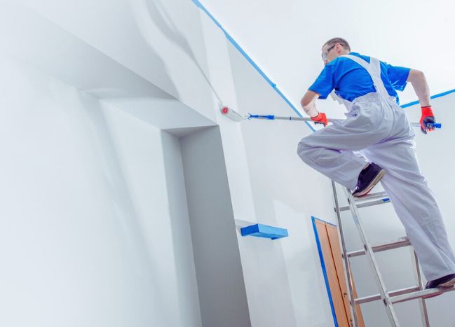 Professional painter is Painting wall