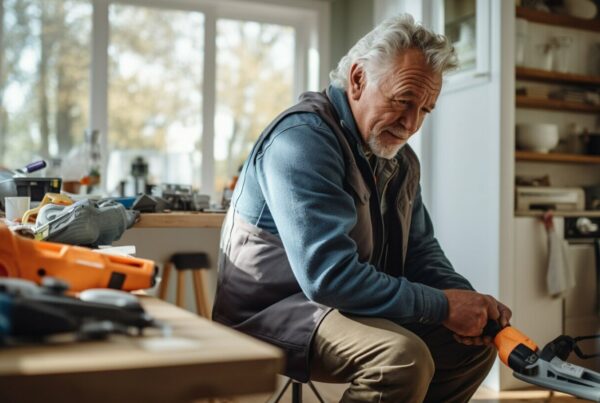 An older man is utilizing a cordless tool for Handyman Services for Seniors in his home Resize