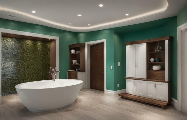 cty7 Resize A bathroom with green walls and a white bathtub