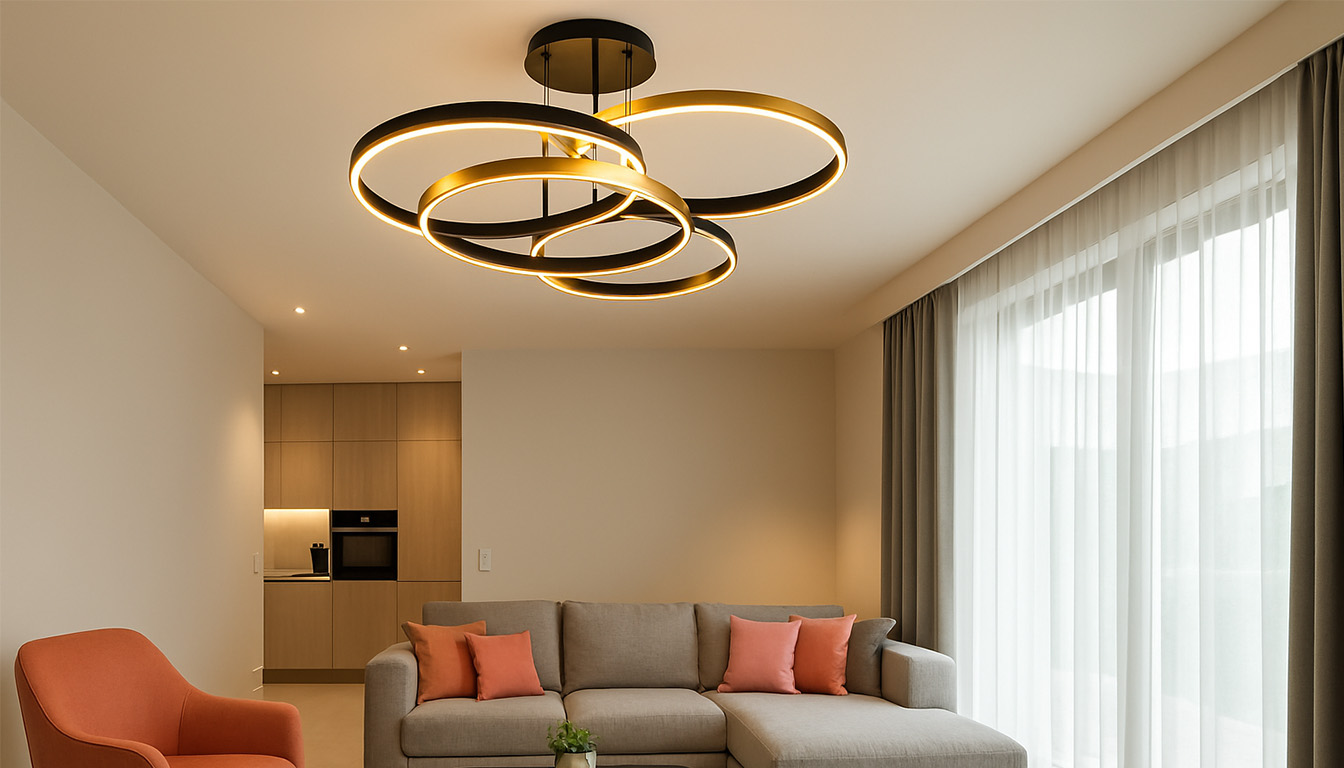 Modern ceiling light fixture in a remodeled living room installed by TJ Handyman Services in Orlando, FL